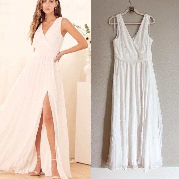 Lulus white Surplice Maxi Wedding Gown Dress Large - Picture 1 of 7